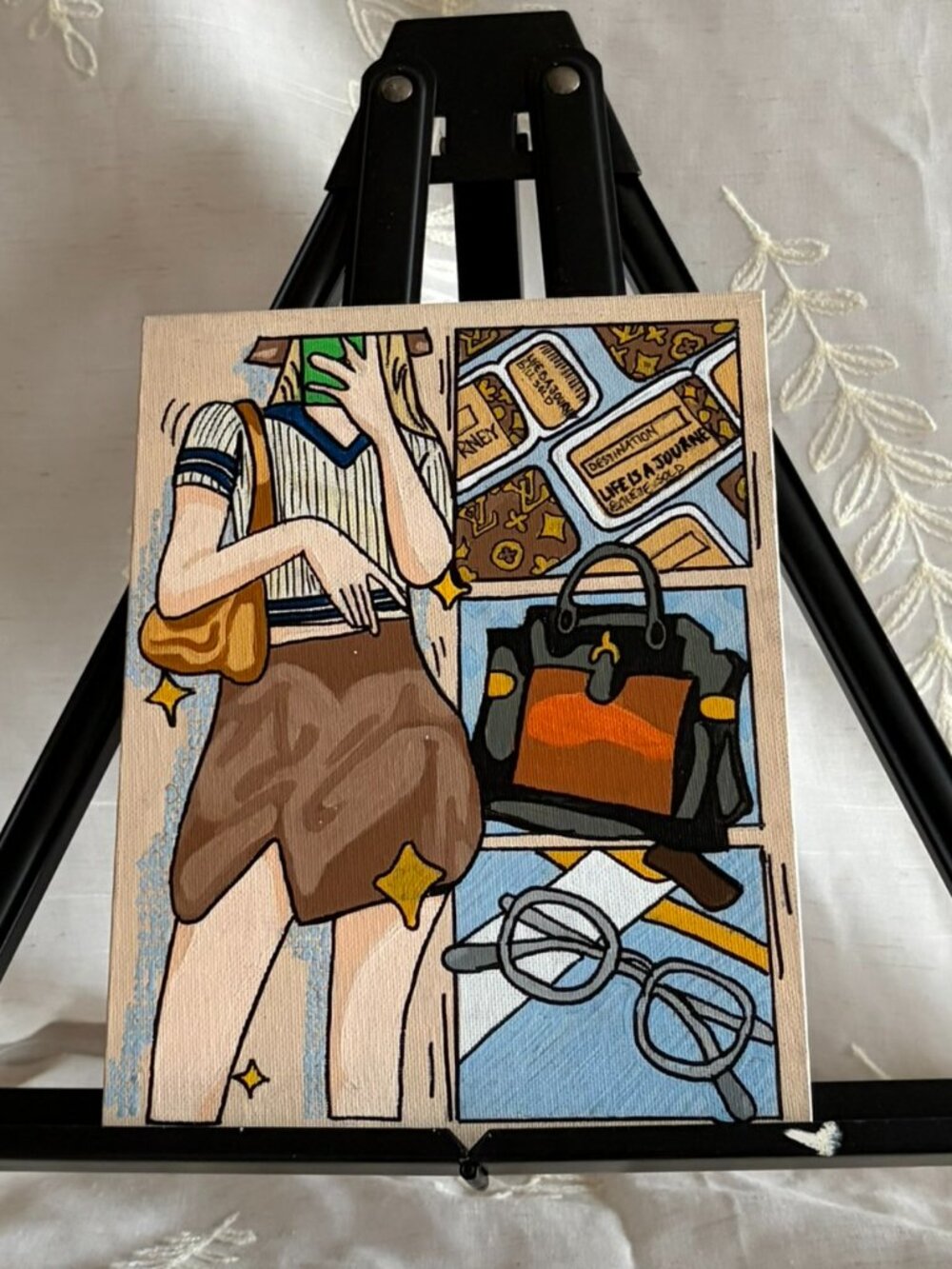Hand Painted Fashion & Travel Collage Canvas 7x9